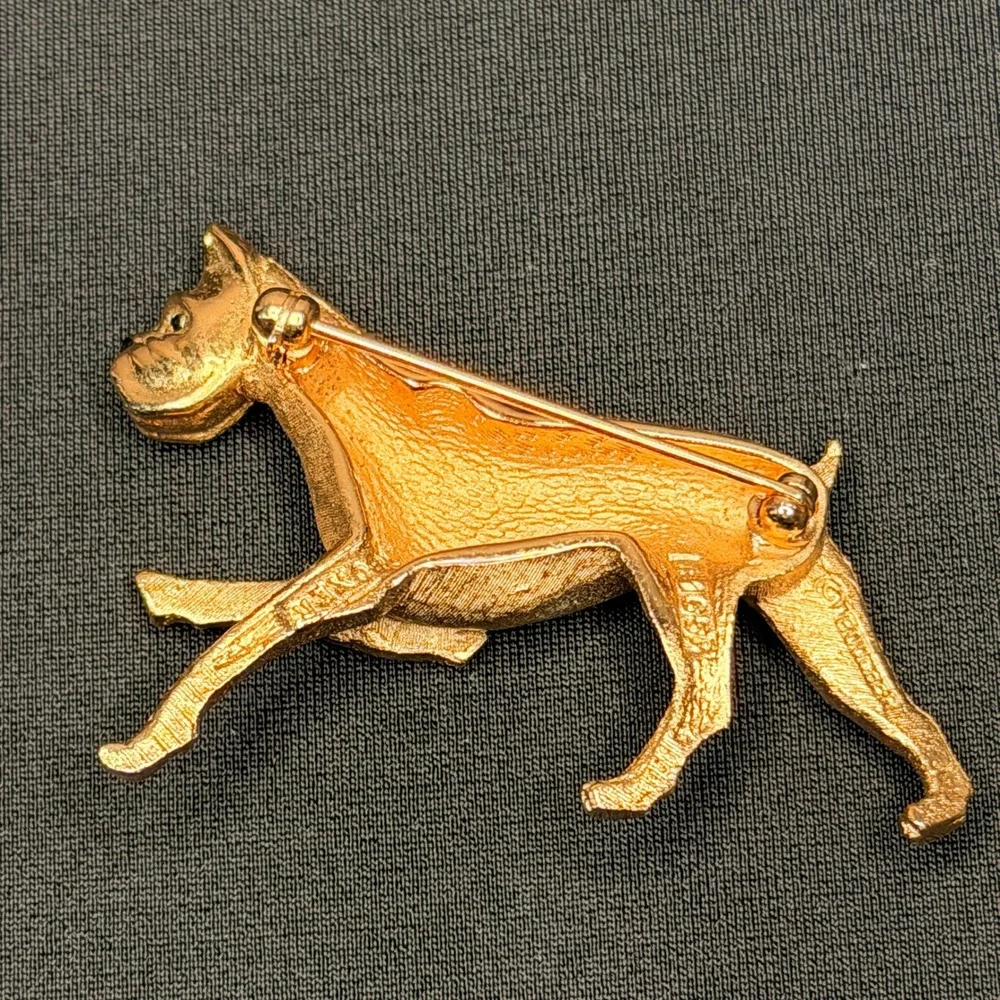Vtg Boucher Brooch Boxer Dog Gold Tone Textured Figural Pin MCM‎ Mid Century